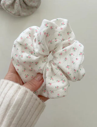 Pink rose scrunchie hair tie ribbed scrunchie band scrunchie