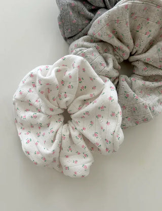 Pink rose scrunchie hair tie ribbed scrunchie band scrunchie