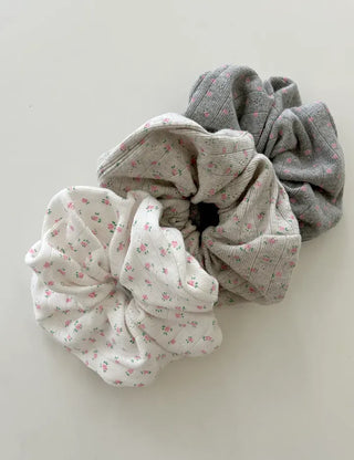 Pink rose scrunchie hair tie ribbed scrunchie band scrunchie