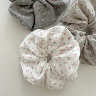 Pink rose scrunchie hair tie ribbed scrunchie band scrunchie