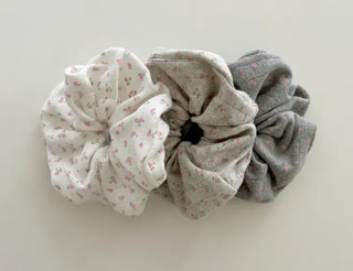 Pink rose scrunchie hair tie ribbed scrunchie band scrunchie