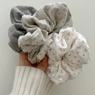 Pink rose scrunchie hair tie ribbed scrunchie band scrunchie
