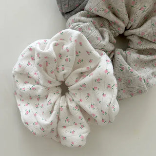 Pink rose scrunchie hair tie ribbed scrunchie band scrunchie