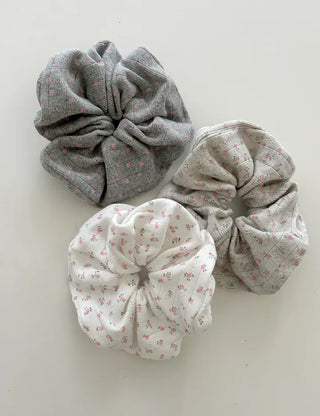 Pink rose scrunchie hair tie ribbed scrunchie band scrunchie