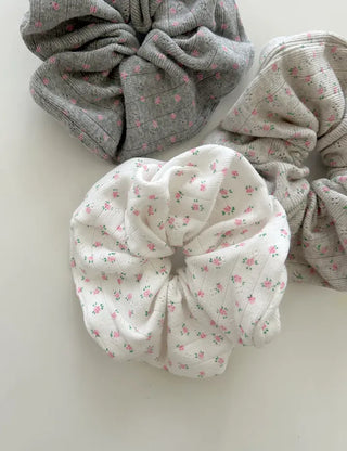 Pink rose scrunchie hair tie ribbed scrunchie band scrunchie