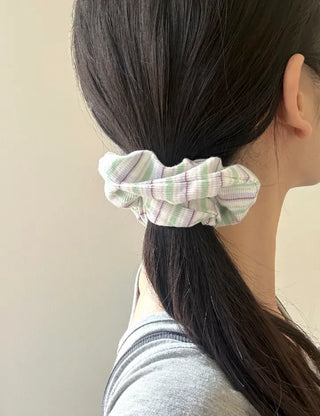 Spring striped scrunchie hair tie