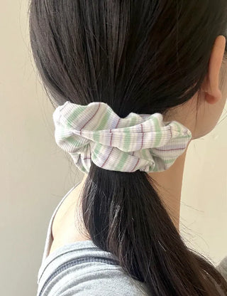 Spring striped scrunchie hair tie