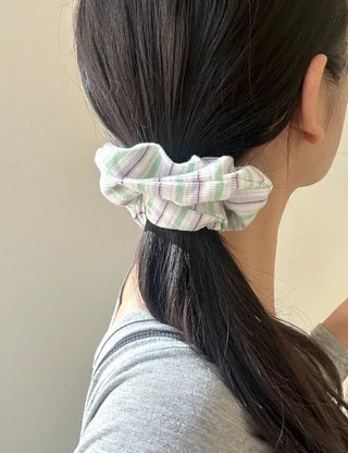 Spring striped scrunchie hair tie