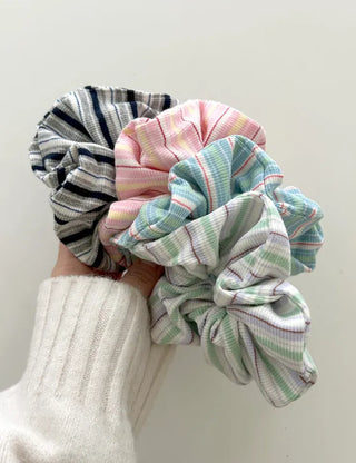 Spring striped scrunchie hair tie