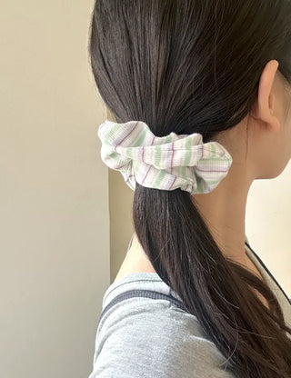 Spring striped scrunchie hair tie