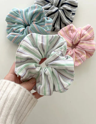 Spring striped scrunchie hair tie