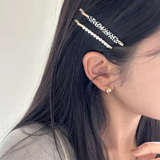 Bobbin Hairpin Pearl Marble Bobbin Side Hair Gold