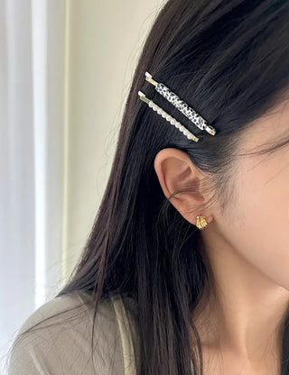 Bobbin Hairpin Pearl Marble Bobbin Side Hair Gold