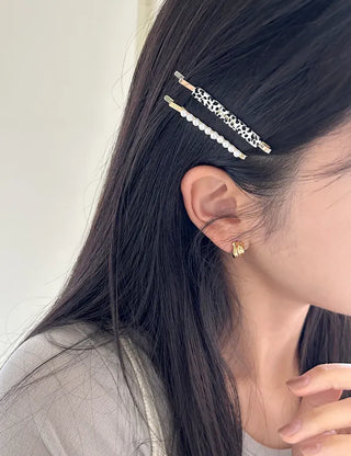 Bobbin Hairpin Pearl Marble Bobbin Side Hair Gold