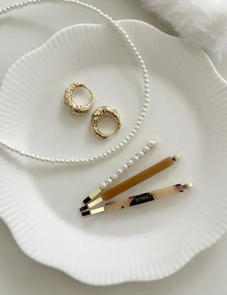 Bobbin Hairpin Pearl Marble Bobbin Side Hair Gold