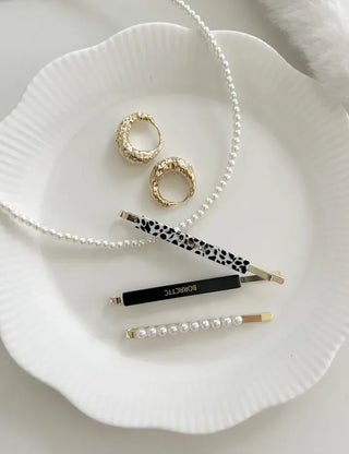 Bobbin Hairpin Pearl Marble Bobbin Side Hair Gold