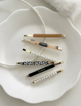 Bobbin Hairpin Pearl Marble Bobbin Side Hair Gold
