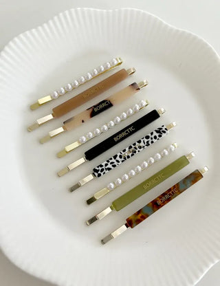 Bobbin Hairpin Pearl Marble Bobbin Side Hair Gold
