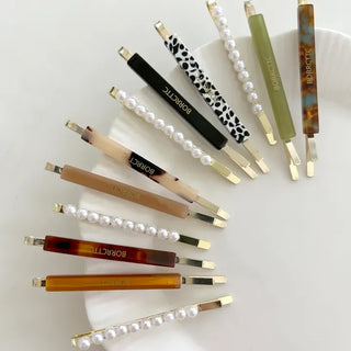 Bobbin Hairpin Pearl Marble Bobbin Side Hair Gold