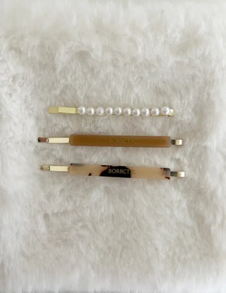 Bobbin Hairpin Pearl Marble Bobbin Side Hair Gold