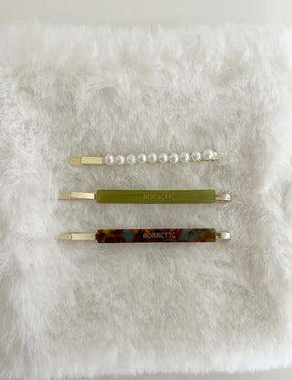 Bobbin Hairpin Pearl Marble Bobbin Side Hair Gold