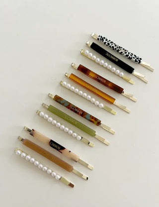 Bobbin Hairpin Pearl Marble Bobbin Side Hair Gold