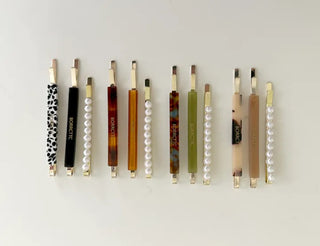 Bobbin Hairpin Pearl Marble Bobbin Side Hair Gold