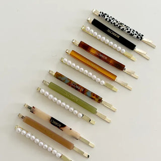 Bobbin Hairpin Pearl Marble Bobbin Side Hair Gold