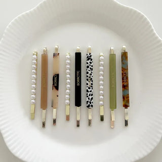 Bobbin Hairpin Pearl Marble Bobbin Side Hair Gold