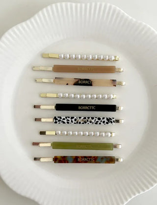 Bobbin Hairpin Pearl Marble Bobbin Side Hair Gold