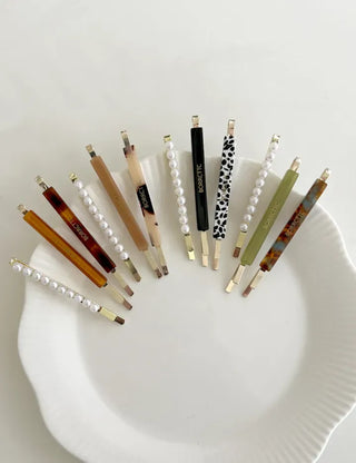 Bobbin Hairpin Pearl Marble Bobbin Side Hair Gold