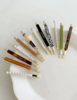 Bobbin Hairpin Pearl Marble Bobbin Side Hair Gold