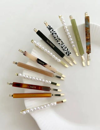 Bobbin Hairpin Pearl Marble Bobbin Side Hair Gold
