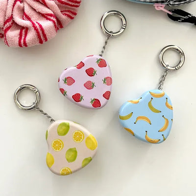 Tin case keyring heart fruit keychain key holder bag charm