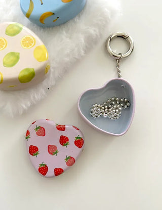 Tin case keyring heart fruit keychain key holder bag charm