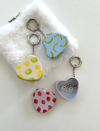 Tin case keyring heart fruit keychain key holder bag charm