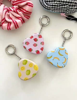 Tin case keyring heart fruit keychain key holder bag charm