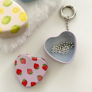 Tin case keyring heart fruit keychain key holder bag charm