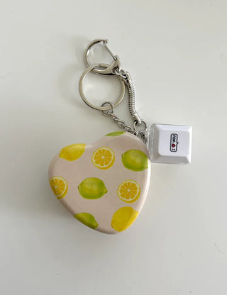 Tin case keyring heart fruit keychain key holder bag charm
