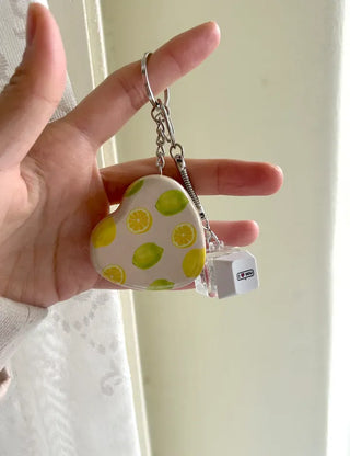 Tin case keyring heart fruit keychain key holder bag charm