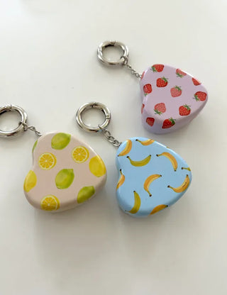 Tin case keyring heart fruit keychain key holder bag charm