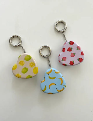 Tin case keyring heart fruit keychain key holder bag charm