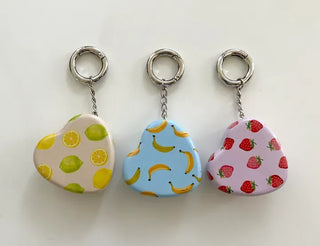 Tin case keyring heart fruit keychain key holder bag charm