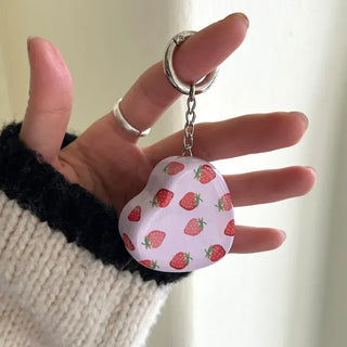 Tin case keyring heart fruit keychain key holder bag charm