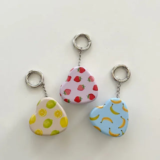 Tin case keyring heart fruit keychain key holder bag charm