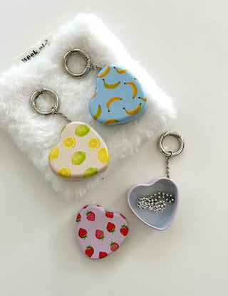 Tin case keyring heart fruit keychain key holder bag charm