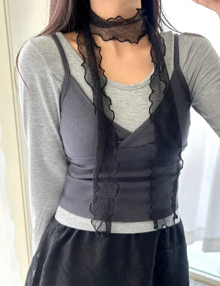 Lace Scarf Dot Frill Mini Muffler for Women