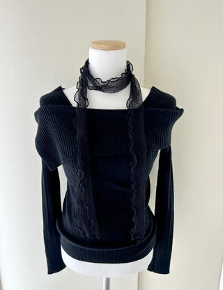 Lace Scarf Dot Frill Mini Muffler for Women
