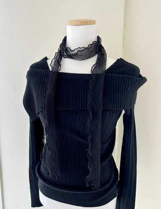 Lace Scarf Dot Frill Mini Muffler for Women