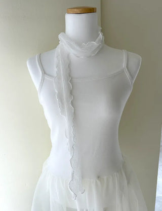 Lace Scarf Dot Frill Mini Muffler for Women